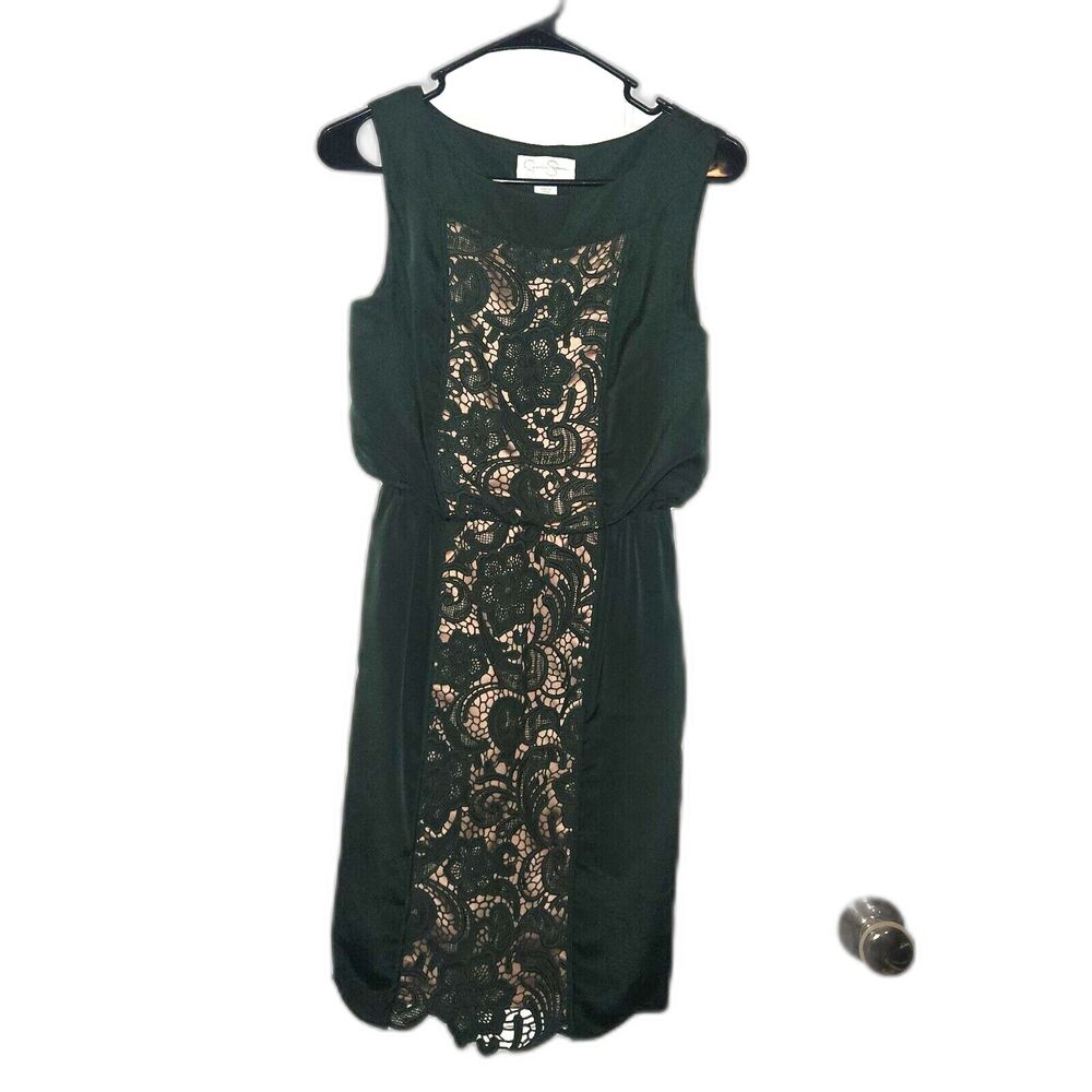 Jessica Simpson Forest Green Lace Shift Dress SZ S Lace Sleeveles Midi
